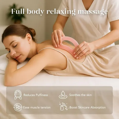 Set Rodillo Y Gua Sha Cuarzo Rosa Para Rostro Y Cuerpo