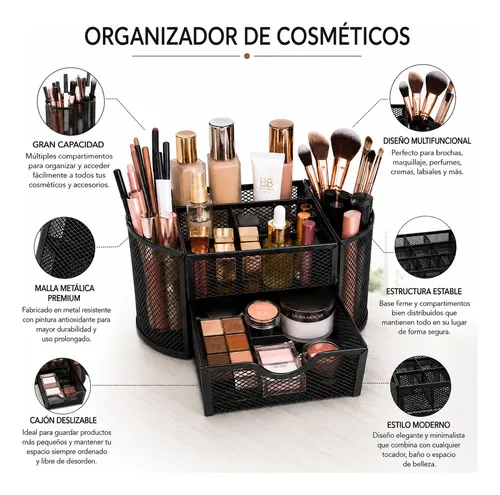 Organizador Cosméticos Malla Metálica Cajón 9 Compartimentos