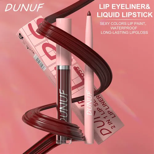 Set De Lápiz Labial Líquido Mate Y Lápiz De Contorno 2 En 1: