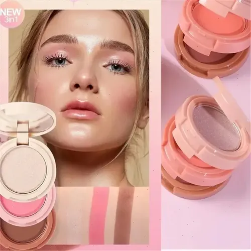 Set Maquillaje 3 En1 Colorete En Polvo Y Contorno Iluminador 01