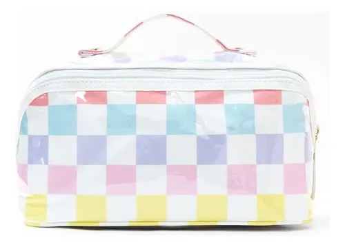 Neceser Cuadros Multicolor Transparente Asa Estuche
