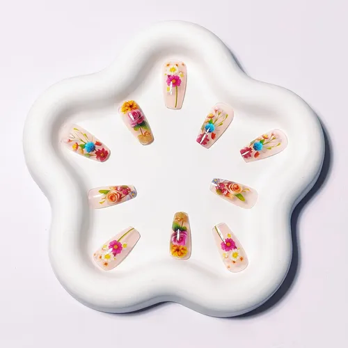 24pcs Mid-length Clear Floral Press-on Nails