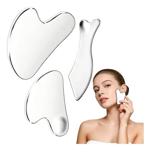 Kit 3 Piezas Guasha Facial Acero Inoxidable Masajes S
