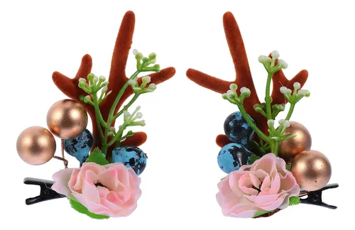1 Par De Pinzas De Pelo Navideñas Con Flor Y Decoraciones