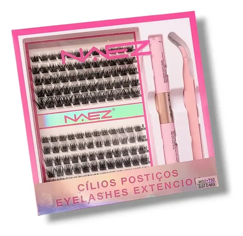 Kit De Pestañas Cluster Naez 2 Estilos Largos Mix Negro Bc2666 W02 + T50 Grosor 0.07 Largos Mix De 8 A 14 Mm