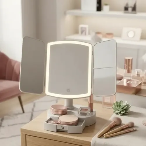 Espejo Cuadrado Con Luz Led Touch Con Base Organizadora
