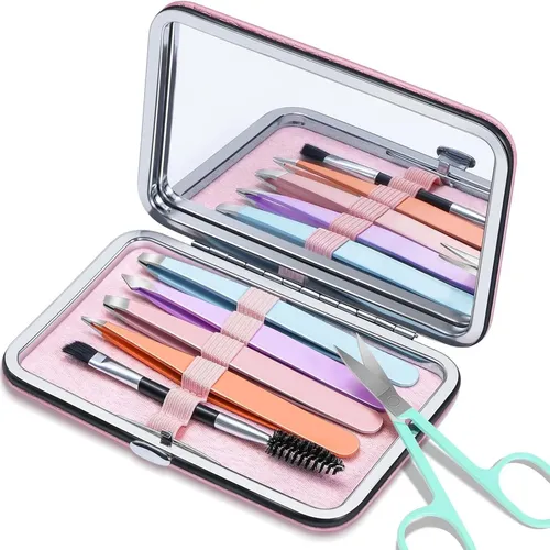 Juego De Pinzas Depilar Para Cejas Con Tijeras Curvadas, Multicolor