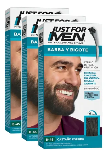 Pack Tintura Gel Just For Men Barba y Bigote Castaño Oscuro 3 Unidades