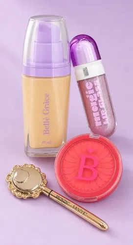 Kit Maquillaje X4 Base Rubor Brillo Labial Delineador Cejas