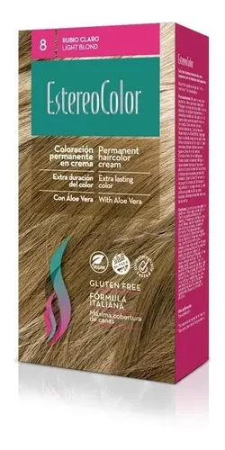 Tintura EstereoColor Kit Permanente Tono 8 Rubio Claro Sin Amoníaco Vegano