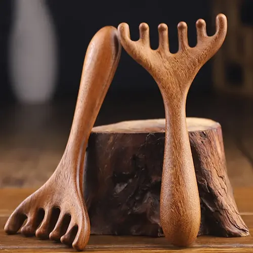 W Pente De Masaje Meridiano Con Cabeza De Madera Natural Gl