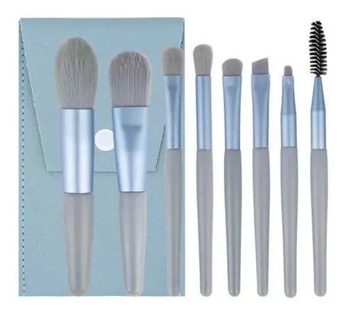 Set 8 Brochas Maquillaje Mini Travel Con Estuche Color Azul