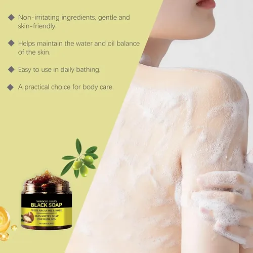 Marruecos Jabón Negro Con Argán Y Rosa, Jabones Exfoliantes