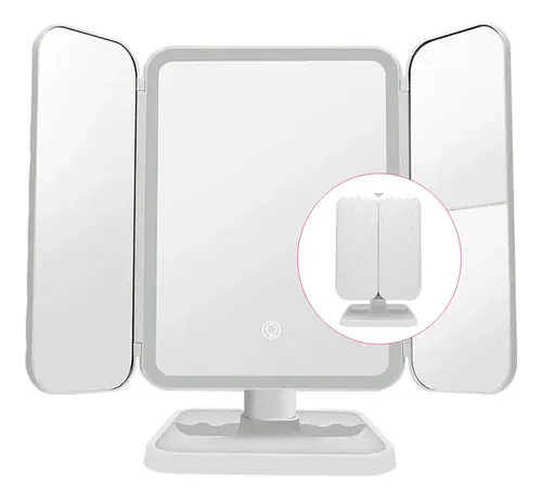 Espejo Maquillaje Led 3 Aumentos Luz Usb Bateria Blanco