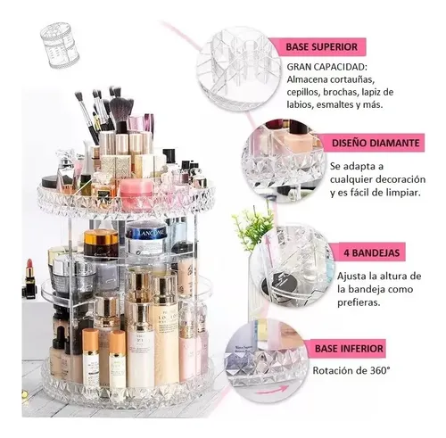 Organizador Maquillaje Gira 360* Acrílico Transp Ajustable