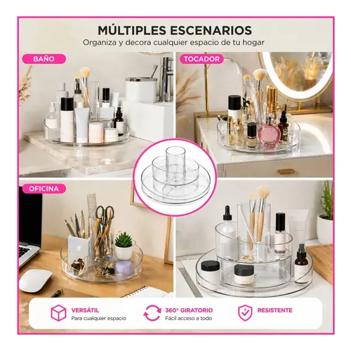 Soporte Grande Acrilico Organizador Giratorio Maquillaje