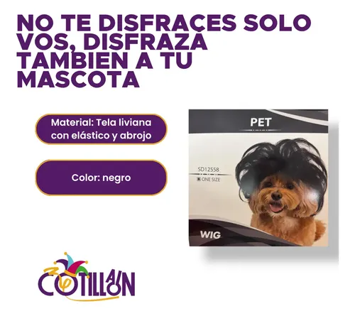 Peluca Para Mascotas Pelo Negro Cotillon X1u