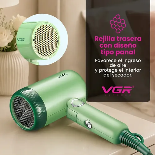 Secador De Pelo Plegable Viaje VGR V-421 1200W Compacto Verde Claro
