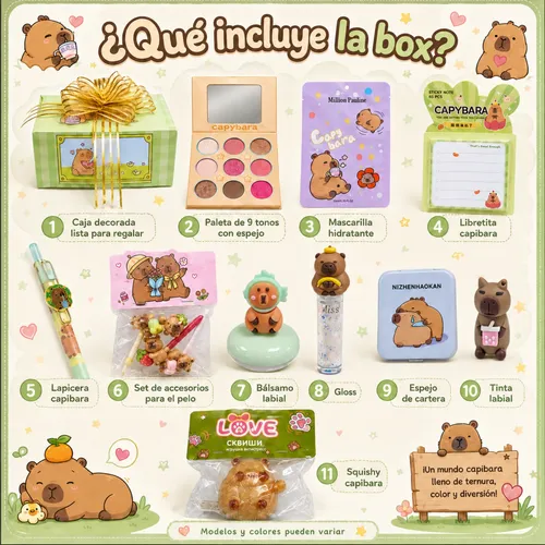 Box Capibara Maquillaje Kawaii Set Paleta Regalo Completo