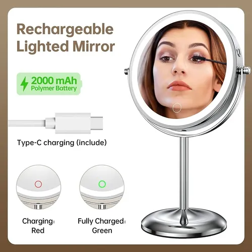 Espejo De Maquillaje Led Recargable Para Señoras / Zzc