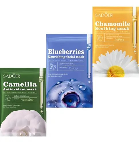 Set Mascarillas Faciales Sadoer Florales Frutales X3 Todo Tipo De Piel