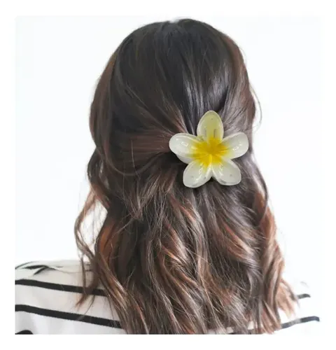 Set Pack Broches Hebilla Gancho De Pelo Flor Hawaiana X4 Celeste/violeta/blanco/rojo