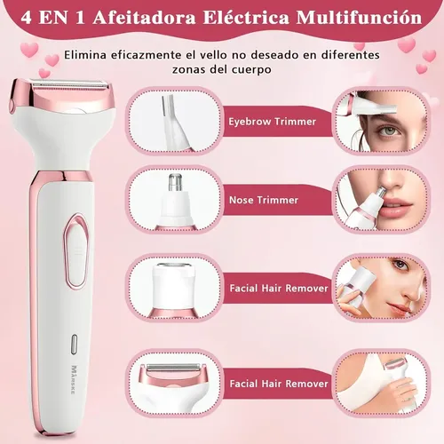 Depiladora y Rasuradora 4 en 1 para Mujer Recargable USB, Afeitadora Femenina Portátil y Resistente al Agua