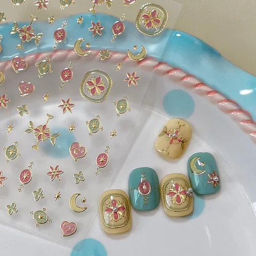 Pegatinas De Uñas Con Foil Dorado Para Ventanas Y Flores