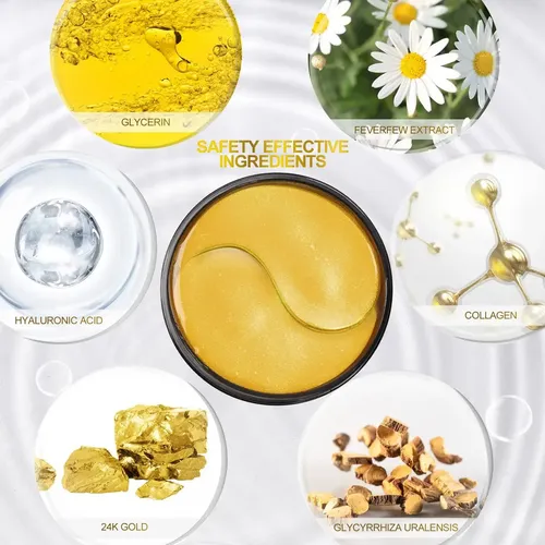 Parches para Ojos de Oro 24K y Colágeno, Pack con 60 Unidades, para Todo Tipo de Piel