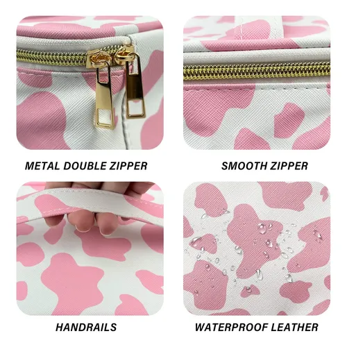 Neceser Deokke De 3 Piezas Para Viaje, Pu Impermeable, Rosa