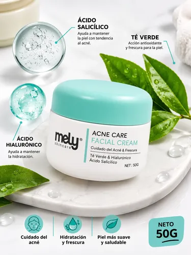 Crema Facial Para Acne Mely Acido Salicilico Te Verde 50g