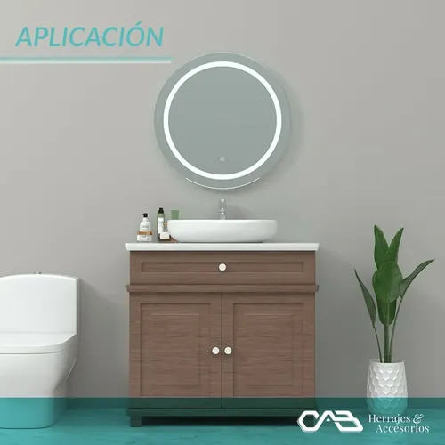 Espejo Redondo Con Luz Led 60 Cm Boton Tactil Touch Baño
