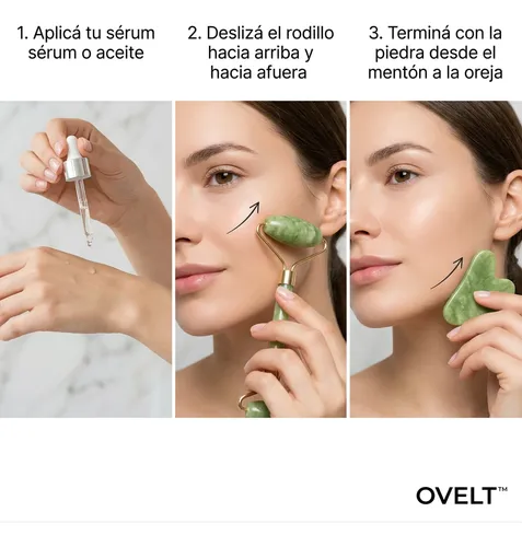 Rodillo De Jade Masajeador Facial Piedra Gua Sha Set Kit