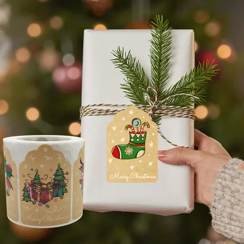 300 Uds. Etiquetas Adhesivas De Feliz Navidad Para Hacer