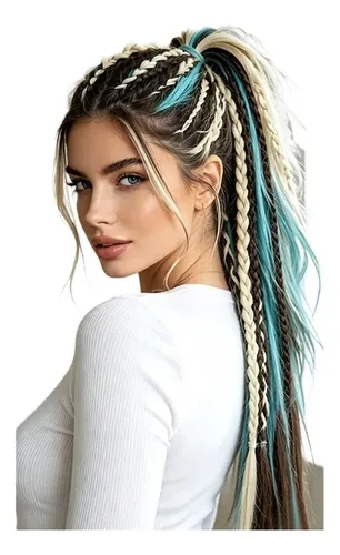 Coleta De Pelo Sintético Azul Bohemio 50cm Para Mujer