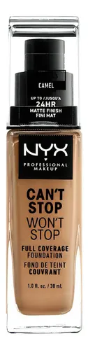 Base de maquillaje líquida NYX Professional Makeup Can’t Stop Won’t Stop Full Coverage Foundation Base Nyx Professional Makeup Can’t Stop Won’t Stop tono camel – 30mL 30g