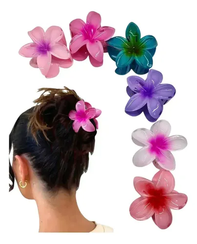 Broche Pelo Flores Hawaianas Gancho Moda X 3 Unidades
