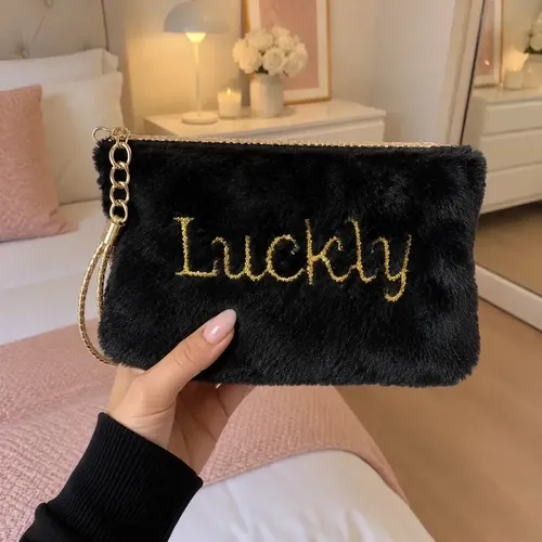 Neceser Porta Maquillaje Estilo Soft Plush Negro Organizador Maquillaje Cosméticos Accesorios Objetos Personales Viajes