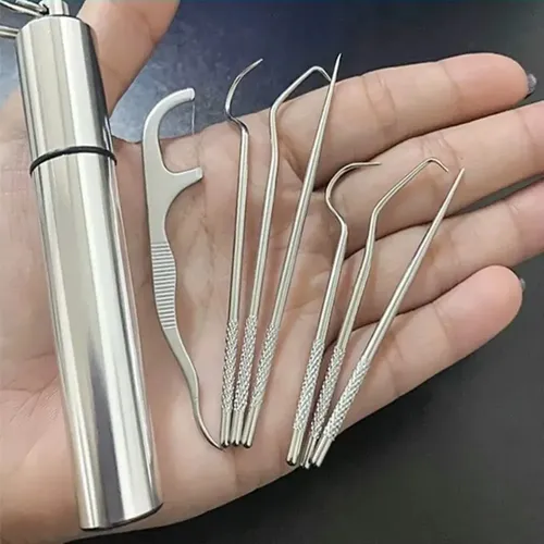 Set X7 Escarbadientes Acero Inoxidable Plateado