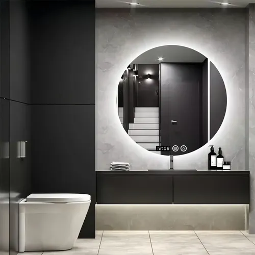 Espejo de Baño Redondo con Luz LED, 60 cm, Antivaho y Táctil