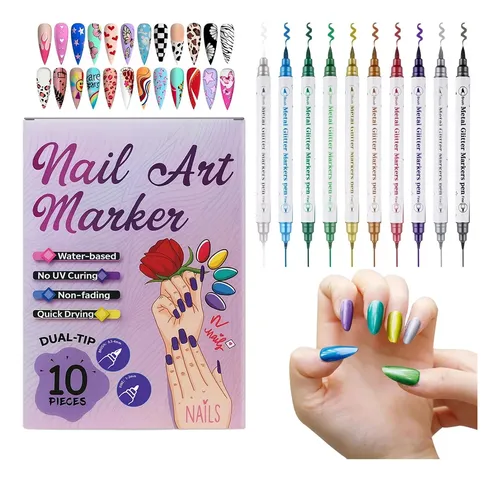 Set 10 Colores Glitter Para Uñas 3d Con Doble Punta