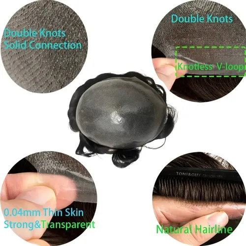 Protesis Capilar Indetectable 100% Humano 1b Negro Natural