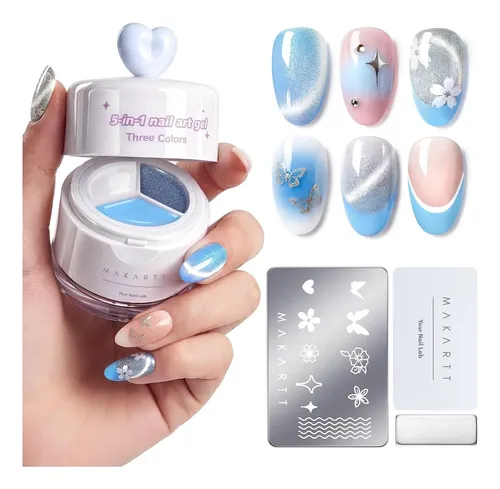 Set Gel Uñas 3 Colores Con Estampador Y Silicona