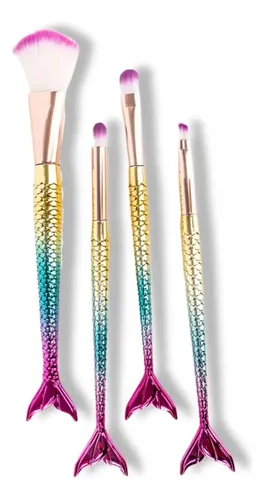Set De Brocha X4 Cola De Sirena Make Up Maquillaje Suave