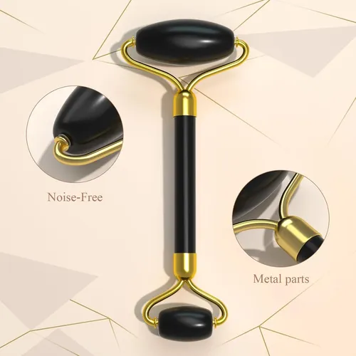 Set Facial Gua Sha Y Rodillo Jade Negro Para Masajes