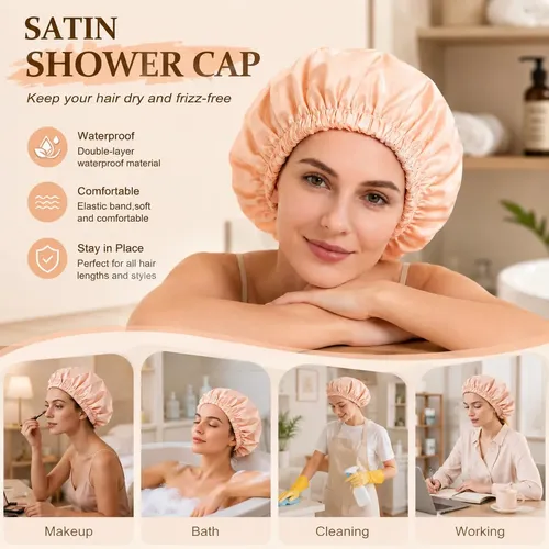 Gorro De Baño Impermeable Satén Grande Para Rulos