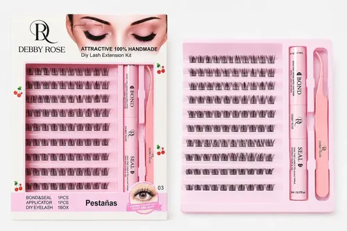 Debby Rose Kit Pestañas Cluster Adhesivo Pestañas Diy Color Negro Espesor 3 mm Largo 1 cm Tipo de curvatura D