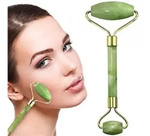Masajeador Facial Rodillo De Piedra Jade Natural Doble Verde