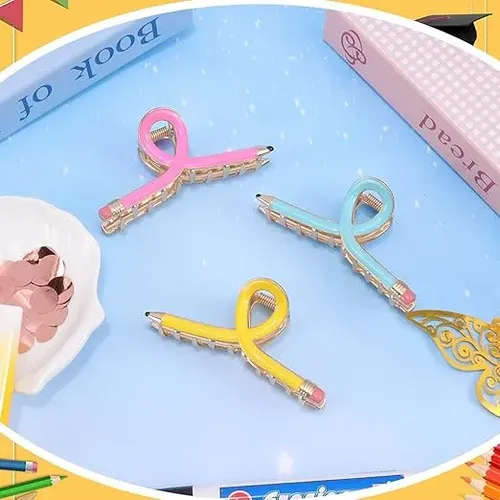 3pcs Pinza De Pelo Con Forma De Lápiz De Dibujos Animados