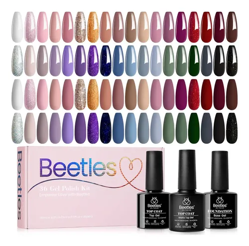 Set 36 Esmaltes Gel Colores Variados Con Base Y Top Coat
